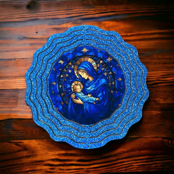 Virgin Mary & Baby Jesus Sublimated Wind Spinner - Picture 1 of 1